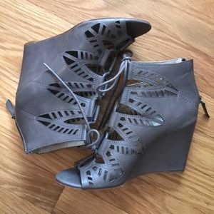 American Rag taupe cutout laceup wedges